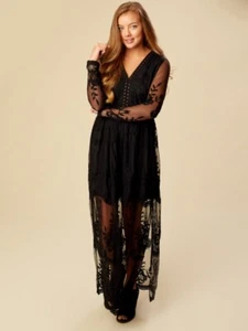 Maxi Vestido Altar’D State Nuevo con Etiquetas Bellameade Manga Larga Encaje Cuello en V Negro Talla M - Imagen 1 de 8