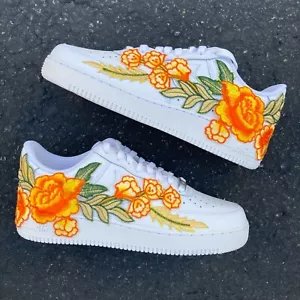 Air Force 1 Retro Naranja Rosa Flor Floral Blanco Zapatos Personalizados Hombres Mujeres Niños - Imagen 1 de 24