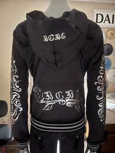 BCBG Max Azria Black Silver Velour Set Pants old english Floral 2 Piece Y2K l - Picture 1 of 5