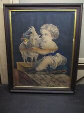 Antique Lithograph Framed Original Louis Prang "Innocence" Little Girl With Lamb