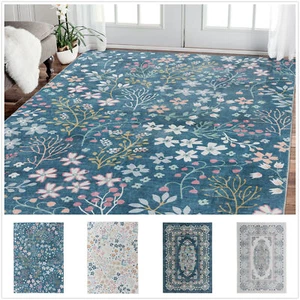 Extra Large Area Rug/ Modern Carpet/ Machine Washable/ Blue Ivory Runner Mat - Picture 1 of 40