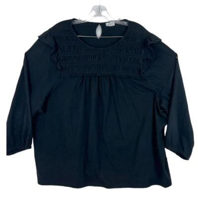 Blusa J CREW para mujer negra con volantes de algodón con mangas 3/4 talla grande 3X Foto 1 de 4