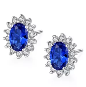 Women's 925 Sterling Silver Blue Diamond Created Wedding Earring IE63 - Picture 1 of 10