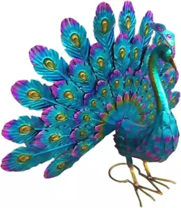 Beautiful Peacock Statue Garden Realistic Metal Peacock Lawn Blue Decoration - Picture 1 of 6