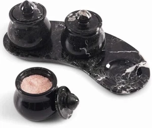 Marble Salt Cellar with Lids & Tray – 4" Kitchen Spice Jars for Counter Set of 3 - Picture 1 of 28
