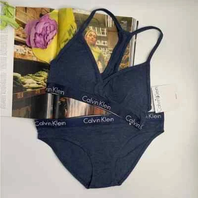 New Calvin Klein Triangle Bralette Padded Bikini Set - Image 1 of 4