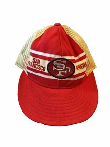 Vtg  1970s San Francisco 49ers Red AJD Superstripe Gold Mesh Hat Cap Snapback - Picture 1 of 6