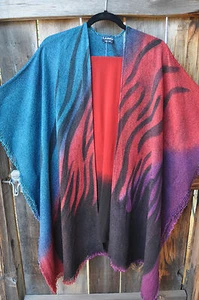 DILEMMA ARTIST HAND PAINTED AND WOVEN ART TO WEAR BURLAP PONCHO JACKET & SCARF! - Picture 1 of 4
