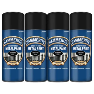 Hammerite Black Direct To Rust Smooth Aerosol Quick Drying 400ml Metal Paint x 4 - Picture 1 of 9