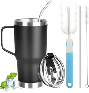 20 Oz Tumbler with Handle, Stainless Steel Insulated Tumbler with Lid and Straw, - Picture 1 of 7