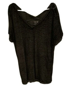Time and Tru Gray Heather Double V-Neck Short Sleeve Top - XXL - NEW - Picture 1 of 4
