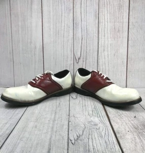 NEED CLEATS, Dunlop Dry Classic Mens Leather Golf Shoes Sz 10.5 M4750C White Red - Picture 1 of 7