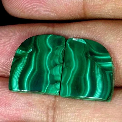 Par de piedras preciosas de lujo de malaquita 100 % natural de 24,50 quilates 14X16X3 mm Foto 1 de 4