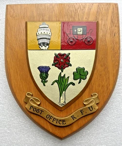 Post Office Rugby Football Union RFU - Vintage Heraldic Oak Shield Plaque - Picture 1 of 3