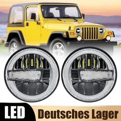 E Numebr Paar 7 Inch LED Scheinwerfer Tagfahrlicht Für Jeep Wrangler JK TJ LJ CJ - Bild 1 von 4