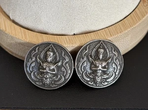 Pendientes de clip medallón Siam vintage de plata de ley - Imagen 1 de 6