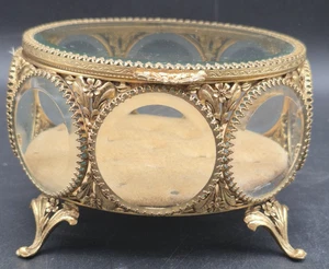 DE COLECCIÓN ORMOLU TOCADOR JOYERÍA ATAÚD PATAS VIDRIO BISELADO 6" - Imagen 1 de 18