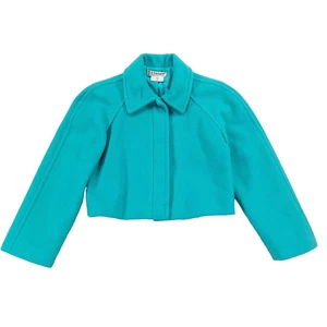 Vintage J. Tiktiner Wool Cropped Jacket Teal Women's Size 36 (XS) Made in France - Picture 1 of 8