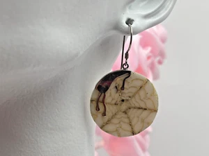Vintage Sterling Silver 925 Earrings Fossil Coral Round Web Net Deer 4.92g - Picture 1 of 7