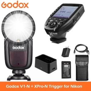 Godox V1-N TTL Speedlight Round Head Camera Flash + XPro-N Trigger for Nikon - Picture 1 of 11