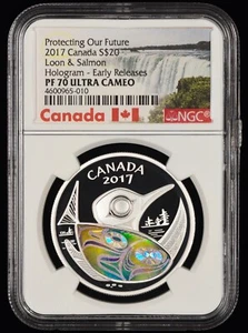 2017 Canada Loon & Salmon Hologram Early Release NGC PF70 Ultra Cameo Mintage 6K - Picture 1 of 6