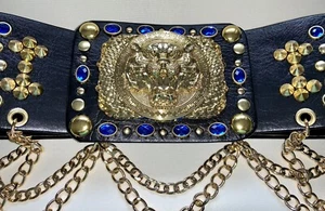Elvis style Gold Tiger Belt With A Choice Of Blue Or Red Stones - Picture 1 of 7