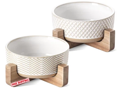 Juego de cuencos de cerámica para perros pequeños/medianos, 4 tazas, con soporte de madera, paquete de 2 Foto 1 de 4