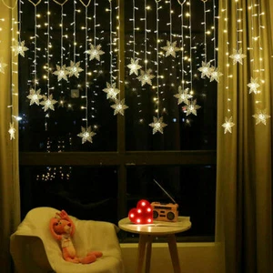 LED Star Fairy Curtain Lights String Christmas Party Wall Indoor Holiday Decor - Picture 1 of 13