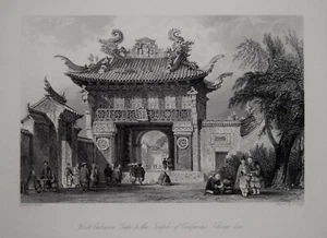 CHINA - FIRST GATE OF THE TEMPLE OF CONFUCIUS, CHING - HAI BY THOMAS ALLOM, 1843 - Picture 1 of 1