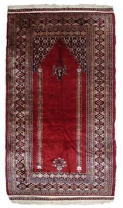 Handmade vintage Pakistani Lahore prayer rug 3' x 5.8' (94cm x 178cm) 1960s - 1C - Picture 1 of 12