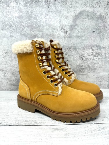 Stivali medi stringati CELINE KURT pelle di vitello nabuk e shearling US 6 5