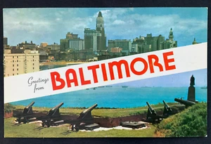 Greetings From Baltimore, The Old Cannon, Maryland (~1960s) - Vintage Postcard - Picture 1 of 2