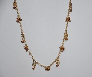 beaded Rosary necklace, garnet beads 16 inch necklace, 24k gold plated necklace - Picture 1 of 7