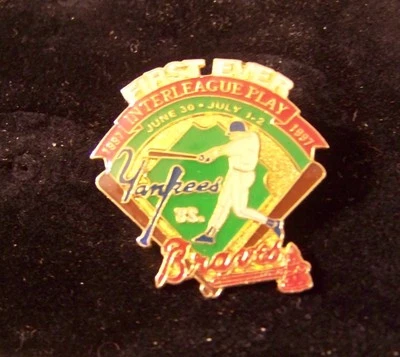 1997 First Ever Interleague Play NY New York Yankees vs Atlanta Braves pin MLB - Image 1 of 2