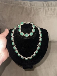 Matching Mexican Sterling Silver Malachite Inlay Necklace and Bracelet Taxco ? - Picture 1 of 7