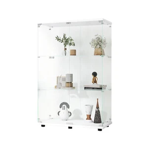 Glass Display Cabinet 3 Shelves Curio Bookshelf Two-door for Living Room Office - Picture 1 of 8