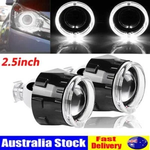 2X 2.5inch Bi xenon Projector Lens White LED Angel Eyes H4 H7 Headlight Retrofit - Picture 1 of 13
