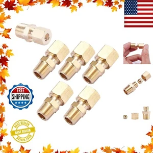 Heavy-Duty Brass Compression Tube to NPT Adapter - 1/4" x 1/8" Male Fittings - Picture 1 of 8