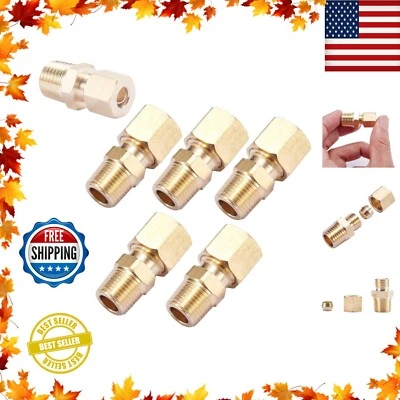 Heavy-Duty Brass Compression Tube to NPT Adapter - 1/4" x 1/8" Male Fittings - Image 1 of 4