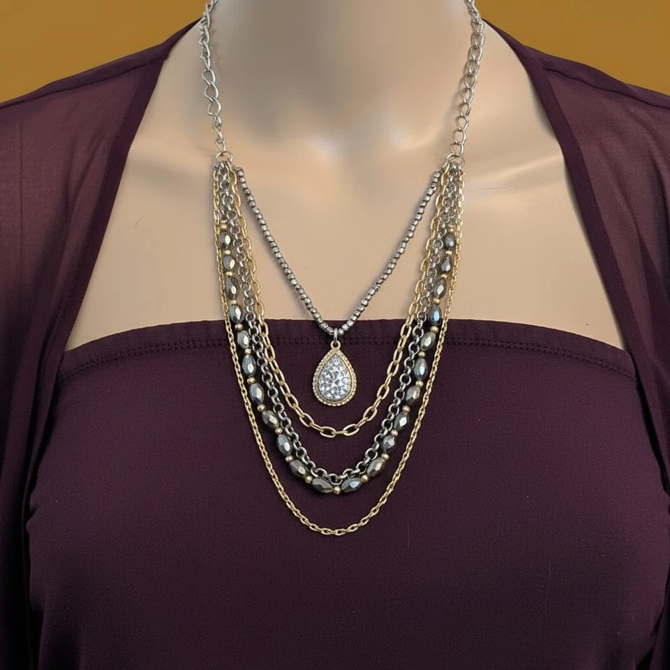 LOFT Collar Multistrand Cristal Lágrima Colgante Capas Mezcla Metal Cuentas Ch Foto 1 de 3