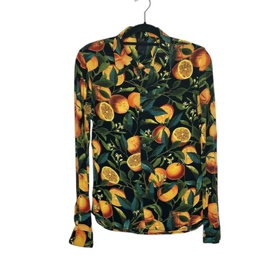 H&M black orange print long sleeves button casual shirt size small - Image 1 of 4