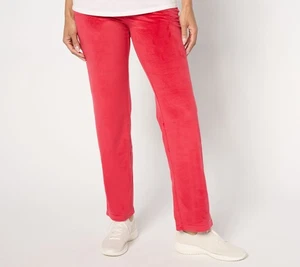 Quacker Factory Women's Pants Sz S Regular Flat Waistband Velour Red A673015 - Picture 1 of 4