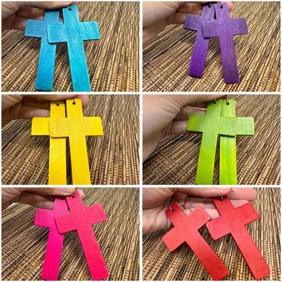 Big Cross Dangle Earrings Lightweight Wood – Large Statement Cross Earrings - Image 1 of 4