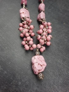 2 Pink Dyed Howlite And Silver Tone Accents Necklaces - Picture 1 of 8