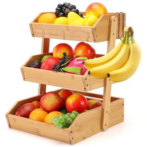 Bamboo Fruit Basket – 3 Tier Fruit Bowl For Kitchen Counter, Large Capacity F... - Picture 1 of 7