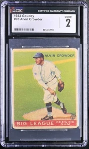 Goudey #95 1933 Alvin Crowder CGC 2 Good RC Rookie Senators 5742 - Imagen 1 de 2