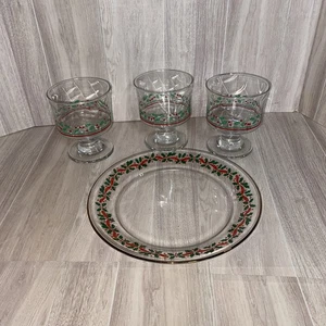 Vintage 3er Set Arby’s HOLLY BERRY WEIHNACHTEN SHERBET DESSERT GLÄSER Goldrand - Bild 1 von 8
