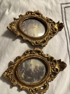 Verziertes ovales italienisches geschnitztes Holz Gold Florentia gerahmte Kunst 8 Zoll Handarbeit Florentiner - Bild 1 von 8