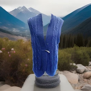 Chaps Damen Weste lang marine Gr. XL Bündchen Zopfmuster Horn Knebel - Bild 1 von 8