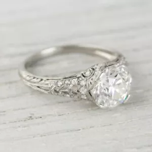 2Ct White Round Cut Antique Engagement Wedding Ring Solid 925 Sterling Silver - Picture 1 of 8